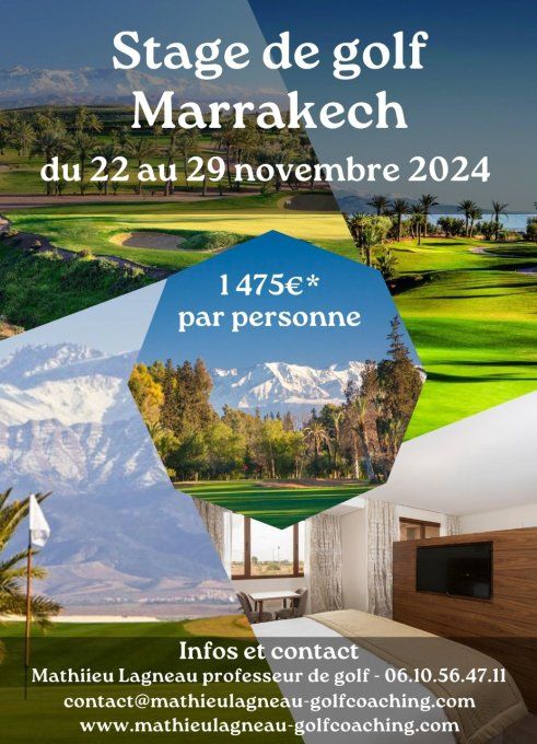 Stage de golf à Marrakech au Maroc du 22 au 29 novembre 2024 
