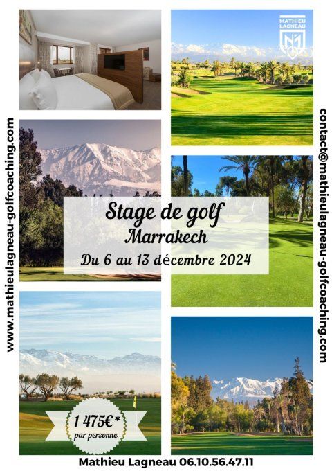 Stage de golf à Marrakech au Maroc du 6 au 13 décembre 2024  