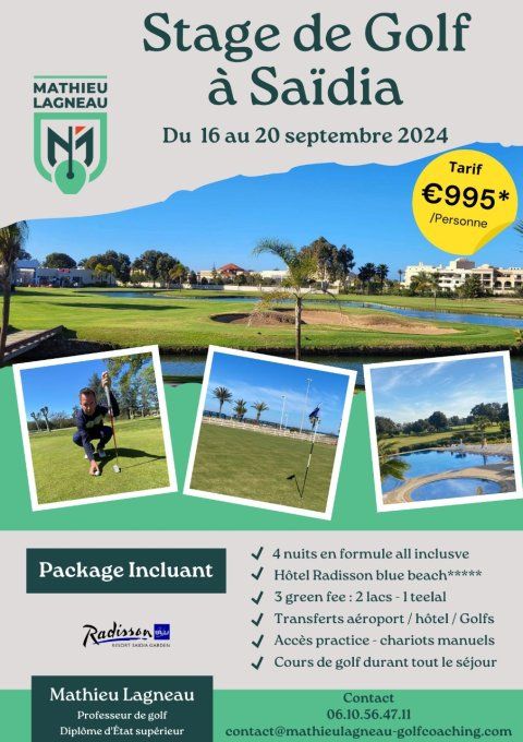 Stage de golf à Saïdia au Maroc du 16 au 20 septembre 2024